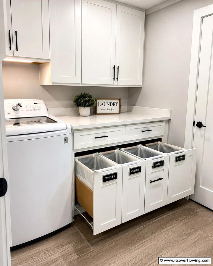 Built In Hampers for Sorting - 20 Small Laundry Room Ideas With a Top Load Washing Machine