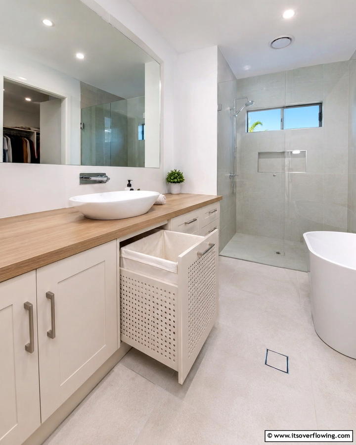 Built In Laundry Hamper - 25 Pool Bathroom Ideas for a Refreshing Swim Experience
