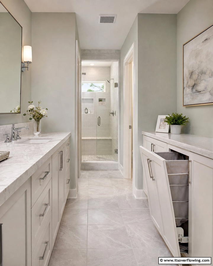 Built In Laundry Hampers - 25 Hallway Bathroom Ideas to Maximize Small Spaces