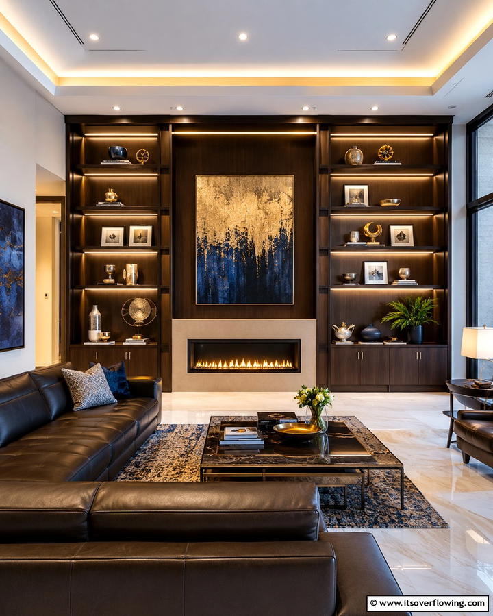 Built In Lighting Features - 30 Fireplace Built-In Design Ideas for Focal Point Spaces
