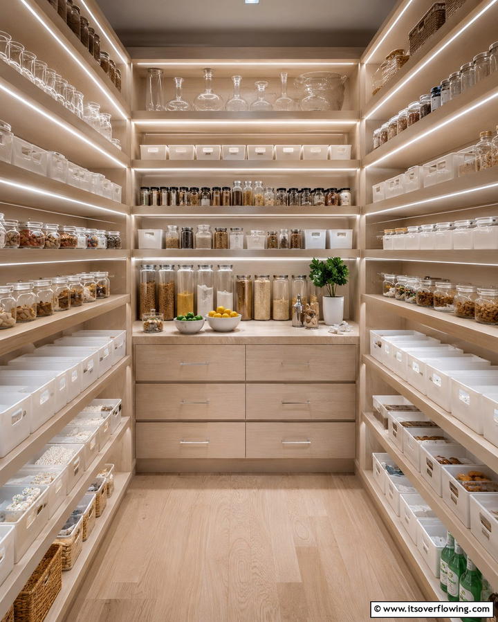 Built In Lighting for Better Visibility - 25 Open Pantry Ideas to Organize Your Kitchen