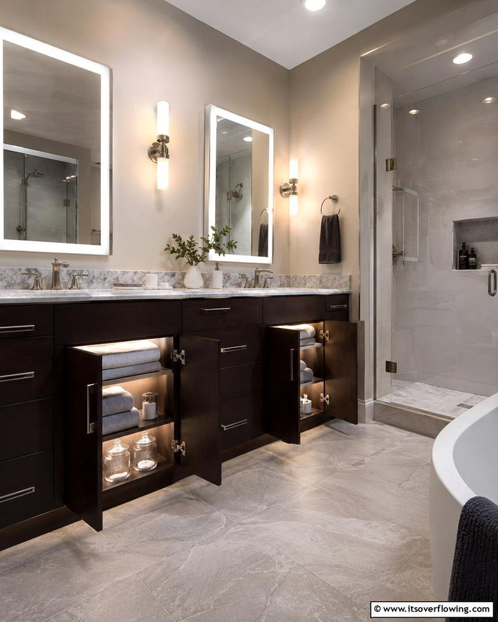 Built In Lighting for Cabinets - 30 Bathroom Cabinet Organizing Ideas for Clutter-Free Spaces