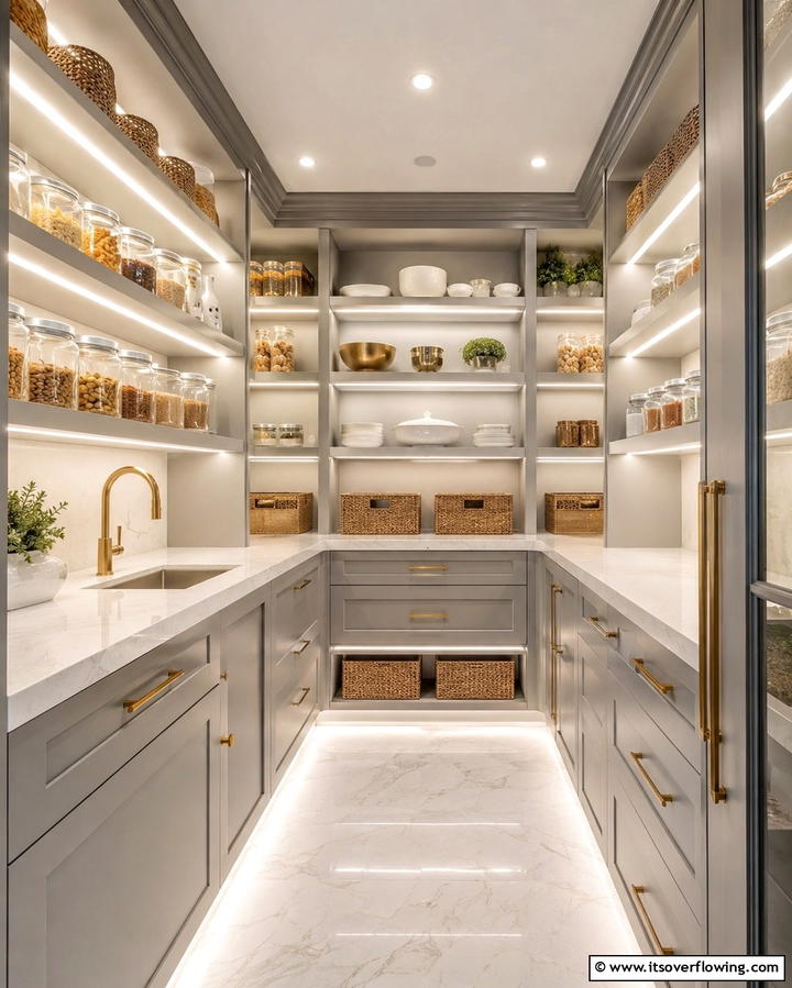 Built In Lighting for Enhanced Visibility - 25 Open Pantry Ideas to Organize Your Kitchen