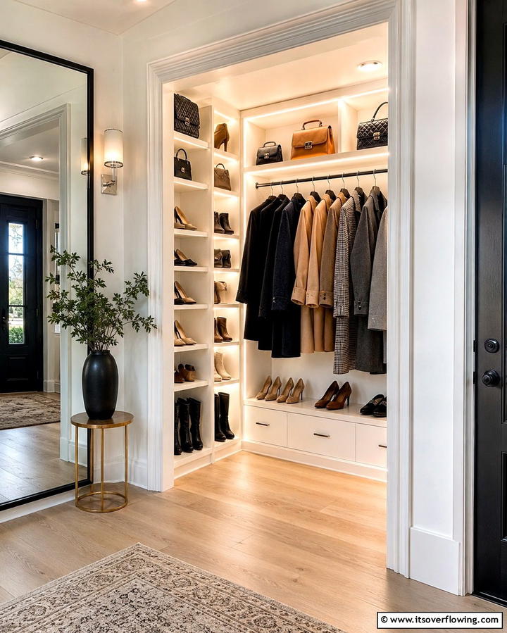 Built In Lighting - 25 Entryway Closet Ideas to Maximize Storage and Style
