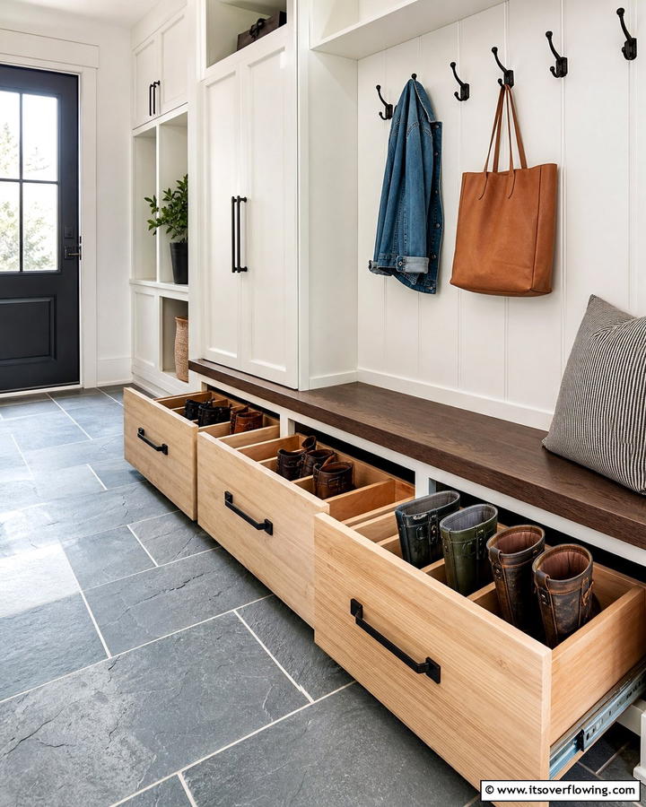 Built In Mudroom Boot Drawers - 25 Creative Boot Storage Ideas for Organized Homes