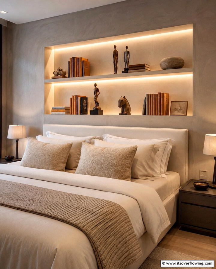Built In Niche or Recessed Shelf - 25 No Headboard Ideas for a Modern and Minimalist Bedroom