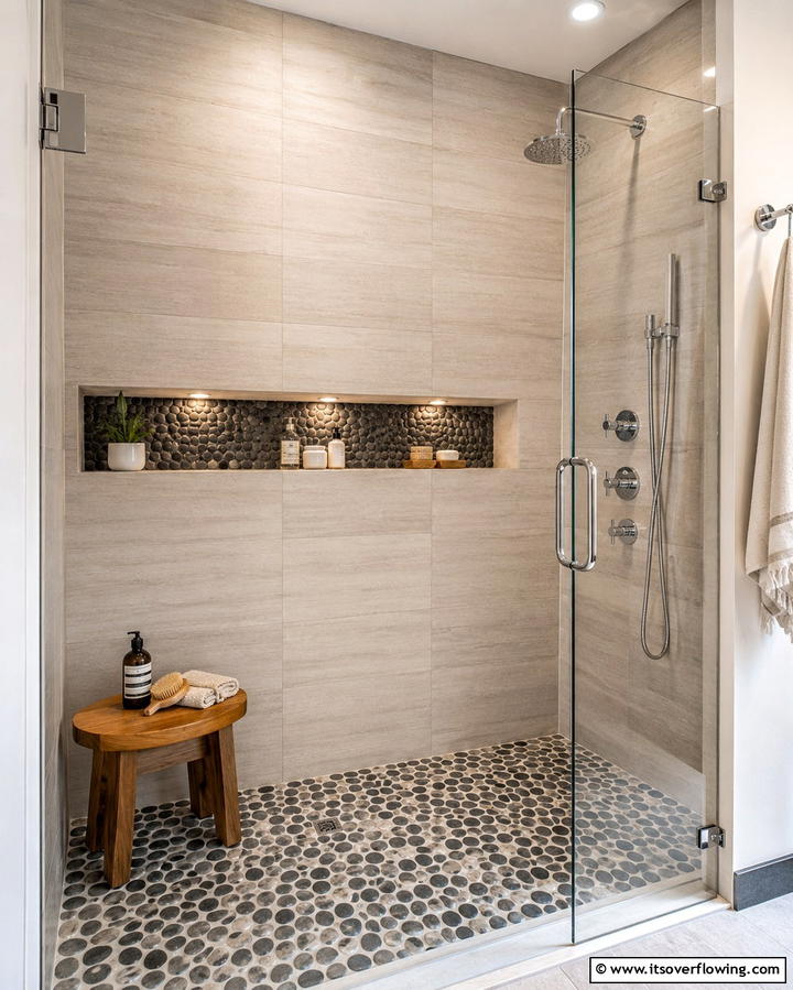 Built In Niches for Practical Storage - 25 Rustic Walk-in Shower Ideas for a Spa-Like Bathroom