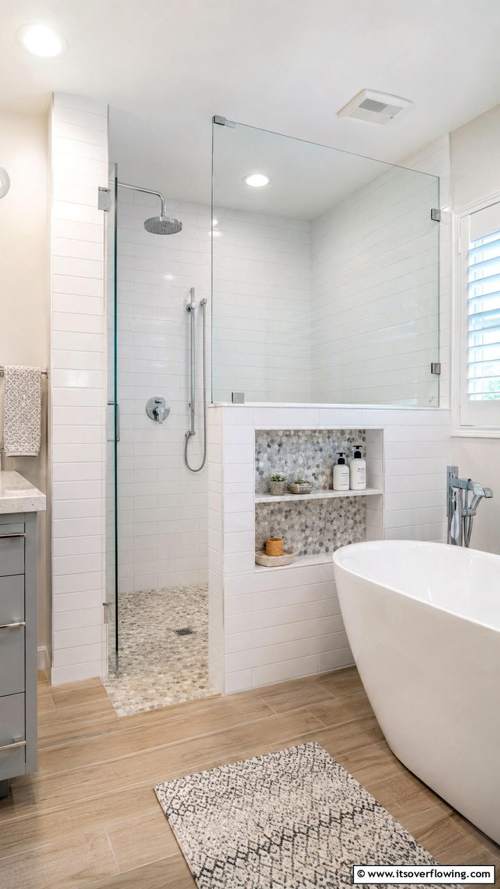 Built In Niches for Storage - 30 Half-Wall Shower Ideas- Sleek Bathroom Design Solutions