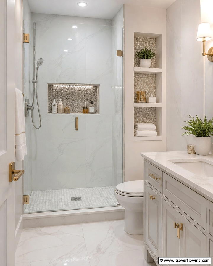 Built In Niches for Storage - 25 Small Bathroom Walk-in Shower Ideas for Compact Spaces