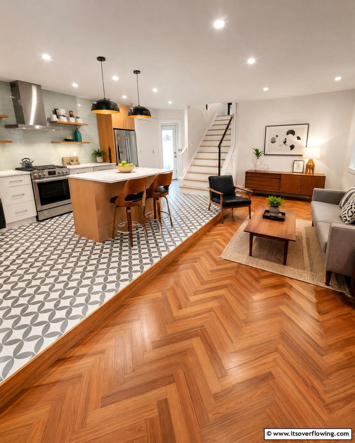 Built In Planters Between Levels - 30 Modern Split Level Kitchen Design Concepts