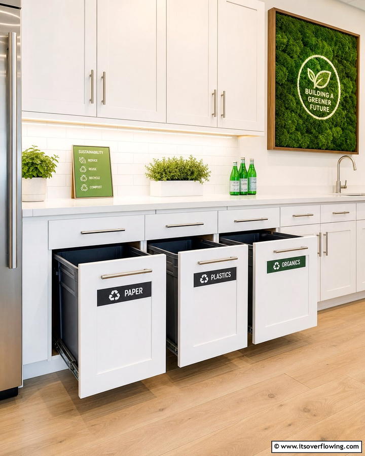 Built In Recycling Station - 20 Office Kitchen Ideas to Maximize Your Workspace