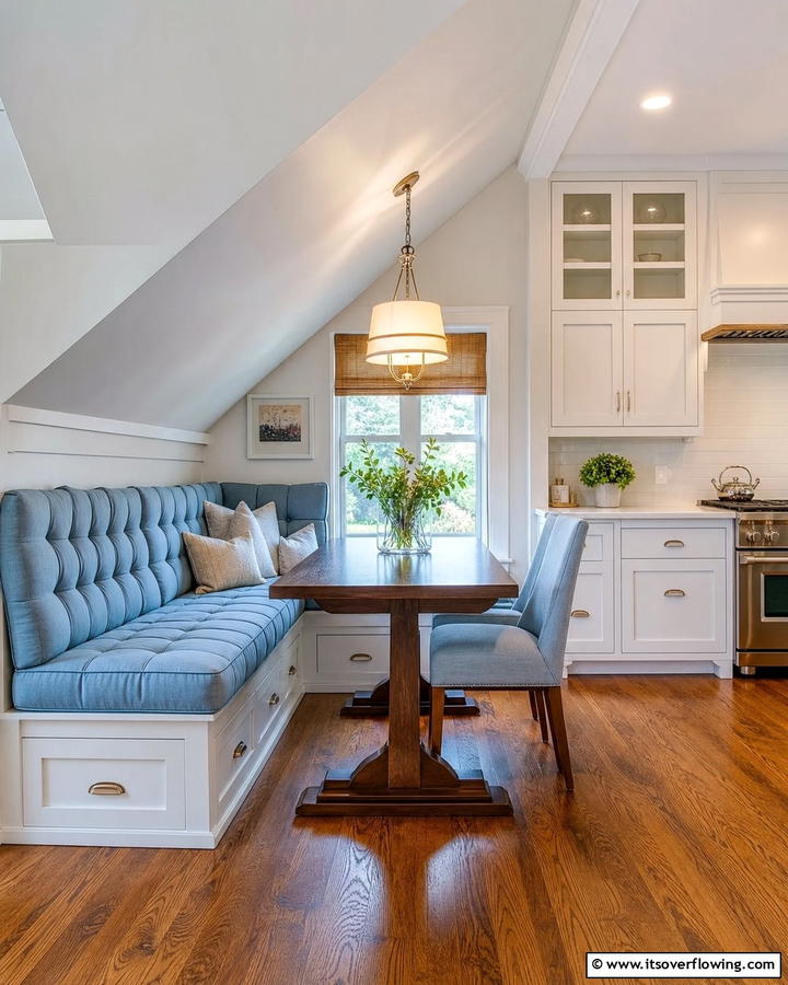 Built In Seating - 20 Sloped Ceiling Kitchen Ideas for a Unique and Stylish Space