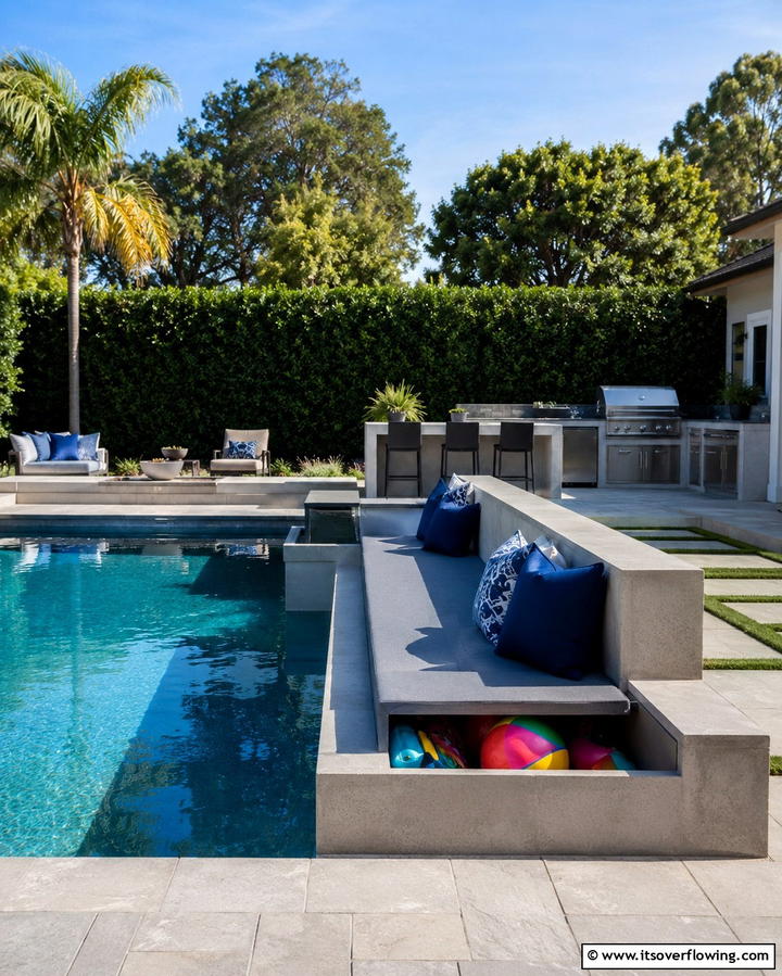 Built In Seating - 25 Semi Inground Pool Ideas for a Stunning Backyard
