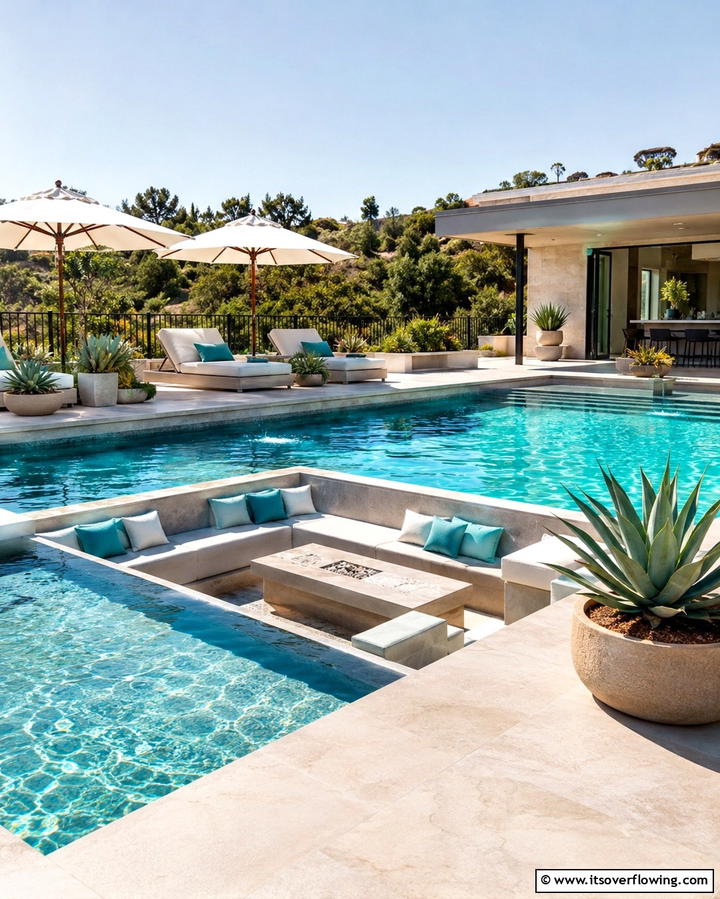 Built In Seating Areas - 25 Semi Inground Pool Ideas for a Stunning Backyard