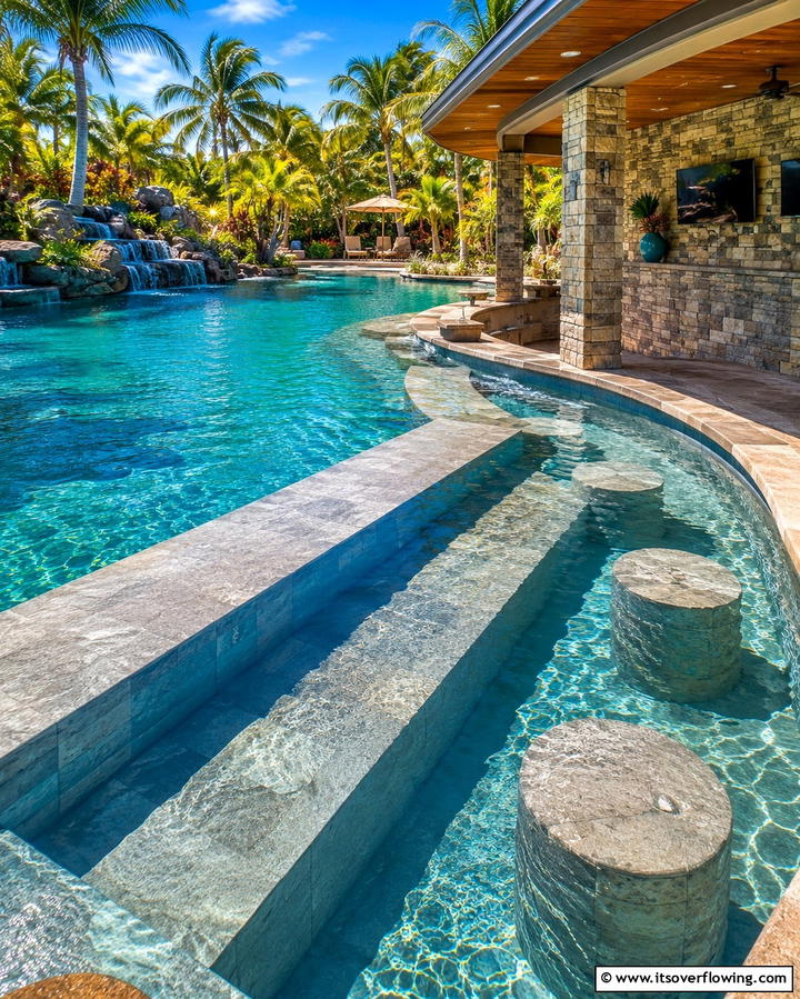 Built In Seating Areas for Socializing - 25 Lagoon Pool Design Ideas for a Tropical Backyard Retreat