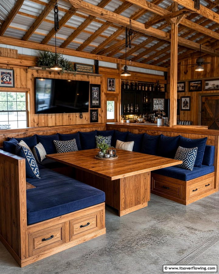 Built In Seating Areas - 25 Pole Barn Interior Ideas for a Versatile Space