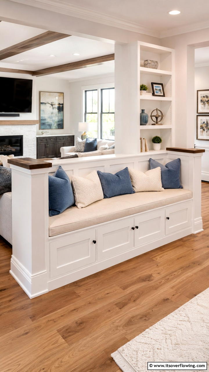 Built In Seating and Storage - 30 Half Wall Ideas- Modern Room Dividers & Design Tricks