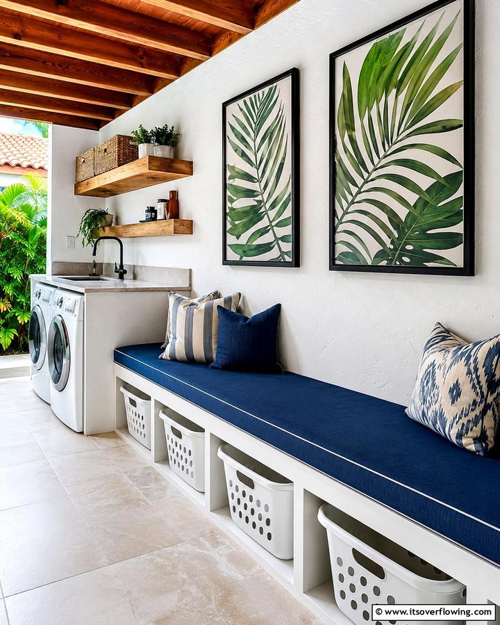 Built In Seating for Dual Functionality - 25 Outdoor Laundry Area Design Ideas for Convenience