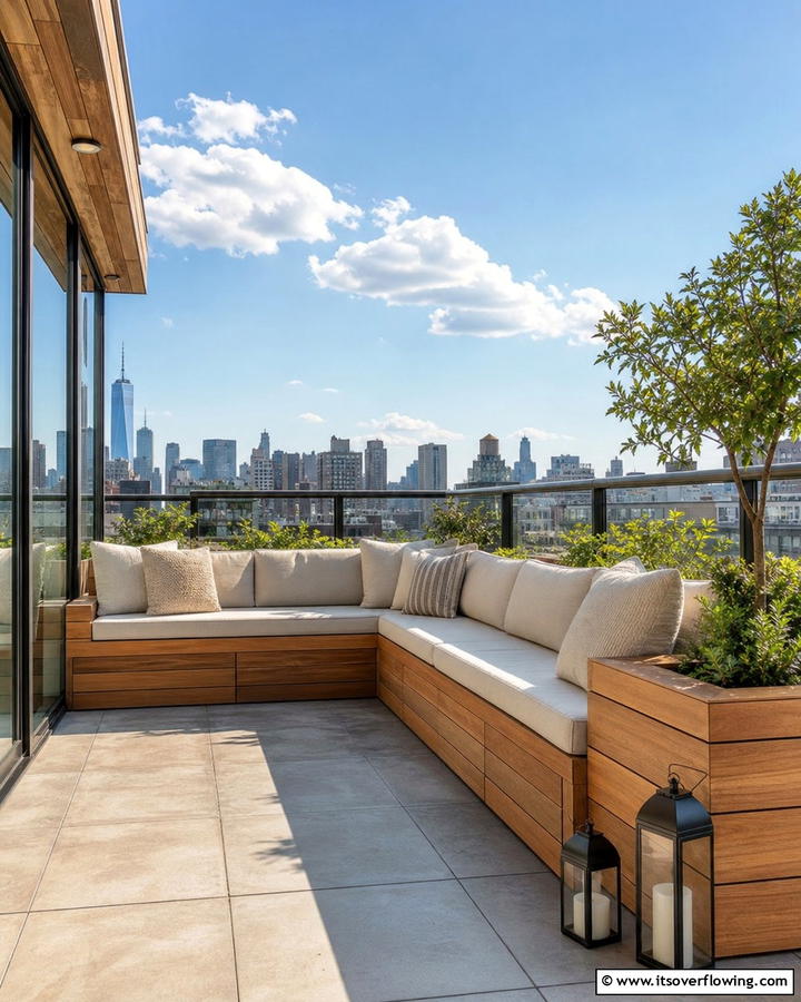 Built In Seating with Storage - 20 Penthouse Balcony Ideas for a Luxurious Outdoor Space