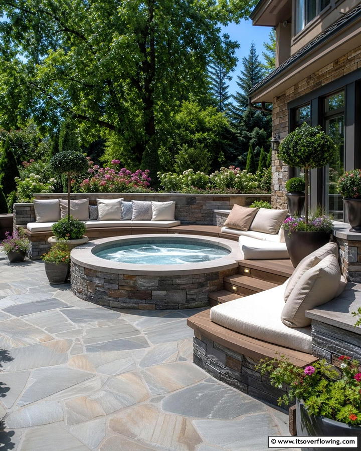 Built In Seating - 20 Hot Tub Landscaping Ideas for a Relaxing Retreat