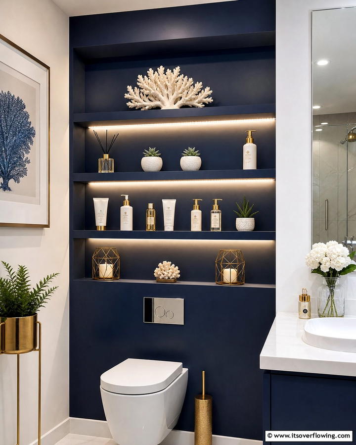 Built In Shelf with Lighting - 25 Bathroom Shelf Ideas for Organized and Stylish Storage