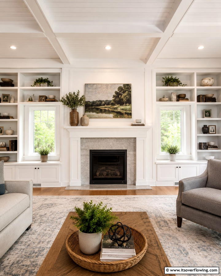 Built In Shelves Around Fireplace and Windows - 25 Fireplace Between Windows Ideas for Cozy Homes