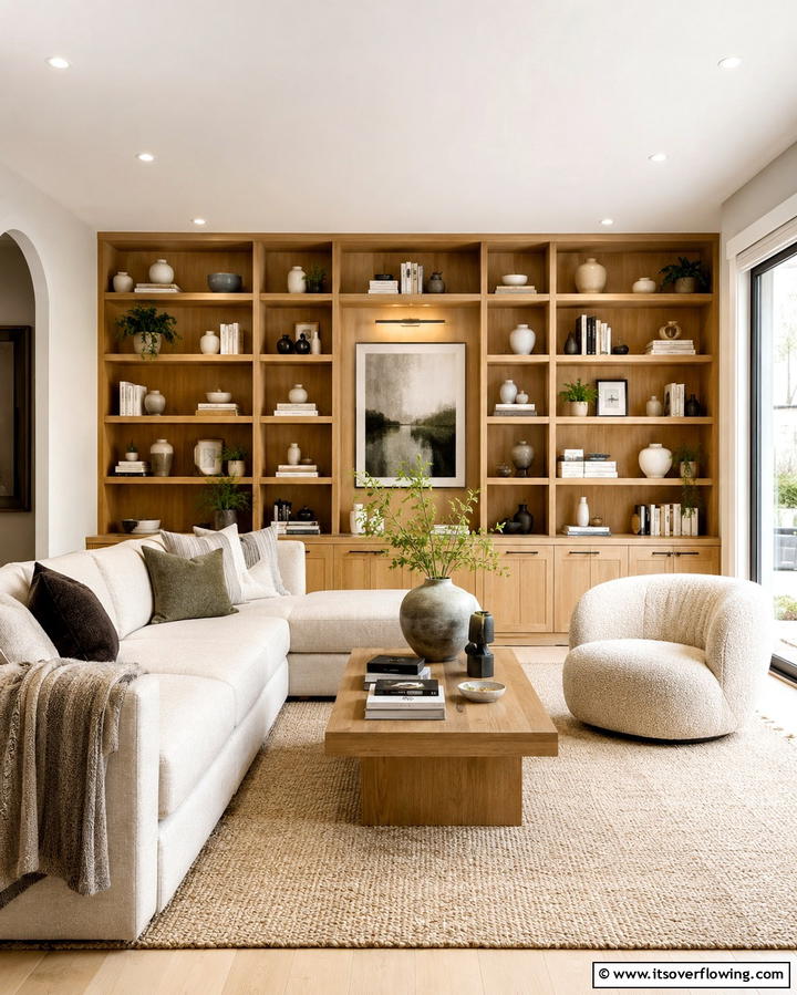 Built In Shelving - 25 Organic Modern Living Room Design Ideas