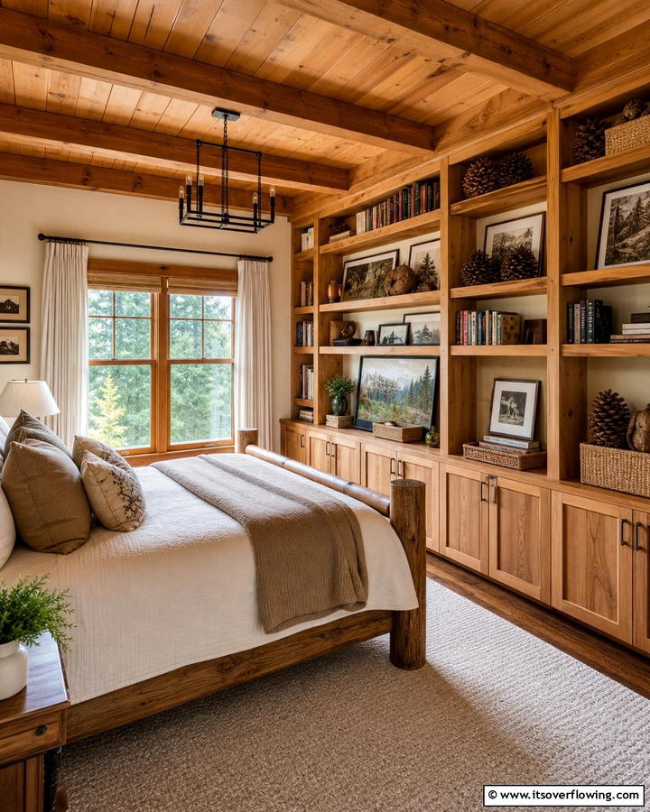 Built In Shelving - 25 Cozy Cabin Bedroom Ideas for a Rustic Escape