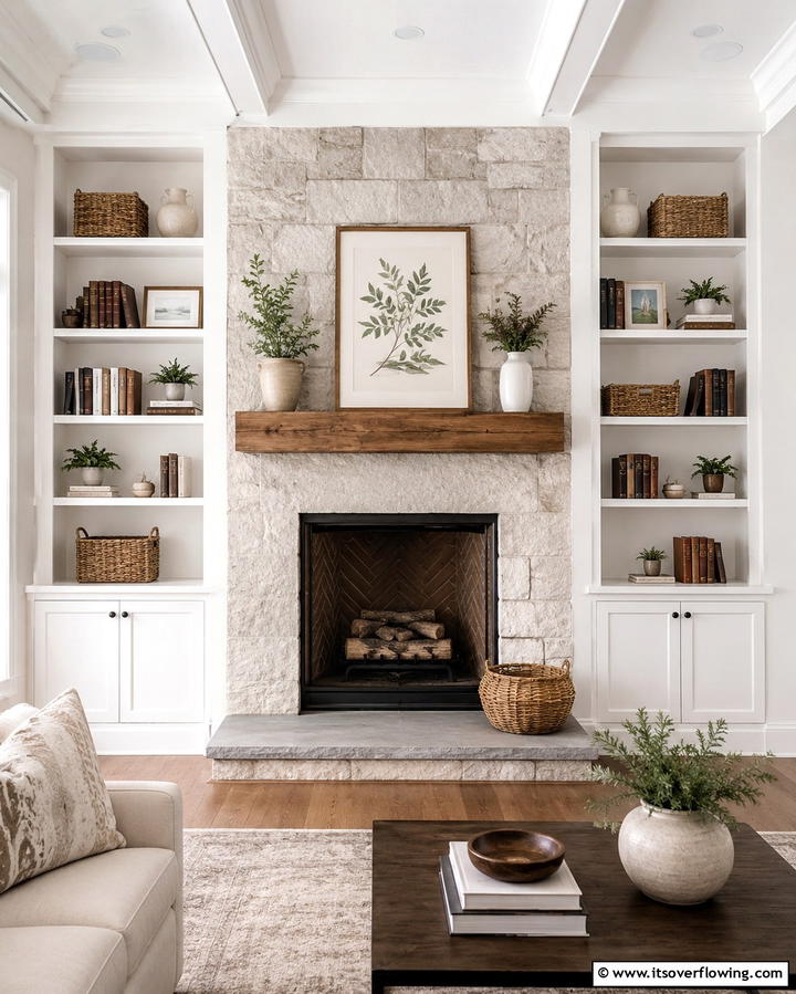 Built In Shelving - 25 Joanna Gaines Living Room Ideas for Farmhouse Style