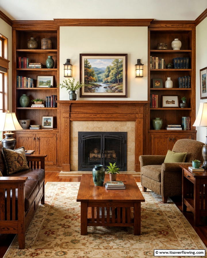 Built In Shelving Around the Fireplace - 25 Craftsman-style Fireplace Ideas- Classic & Elegant Designs