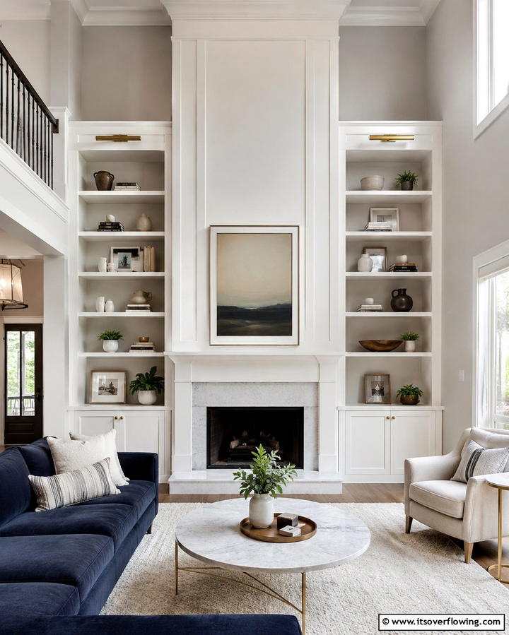 Built In Shelving Integration - 25 Two-story Fireplace Ideas for Cozy Ambiance