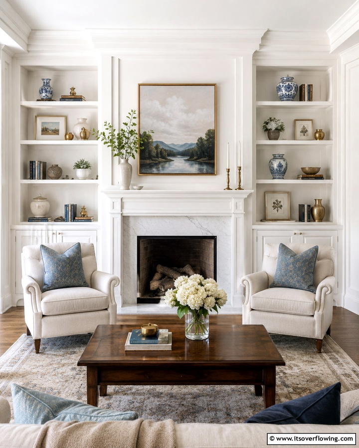 Built In Shelving Surround - 25 White Fireplace Ideas to Warm Up Your Living Room