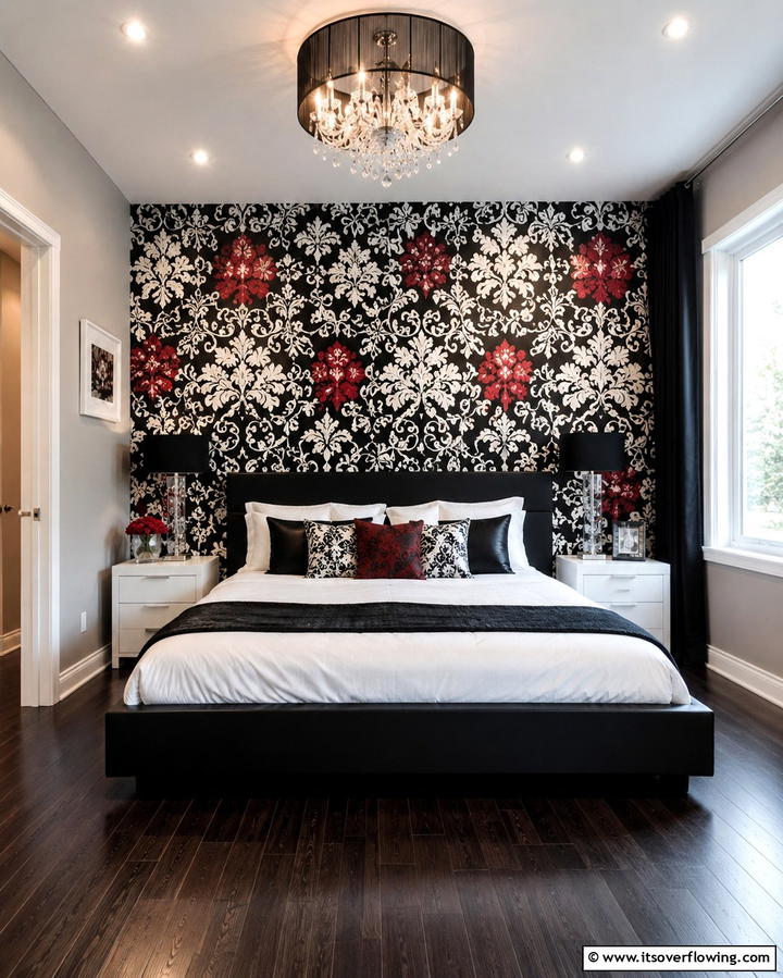 Built In Shelving Units - 25 Red Black and White Bedroom Ideas for a Bold Look