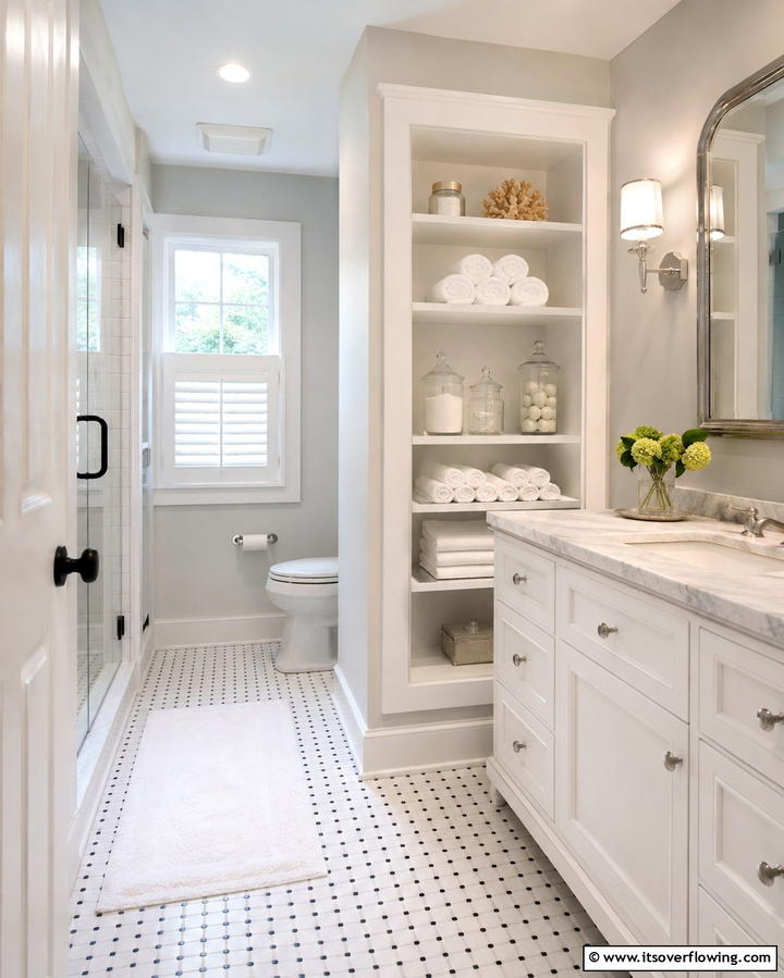 Built In Shelving for Functional Elegance - 25 Traditional Bathroom Ideas for Timeless Elegance