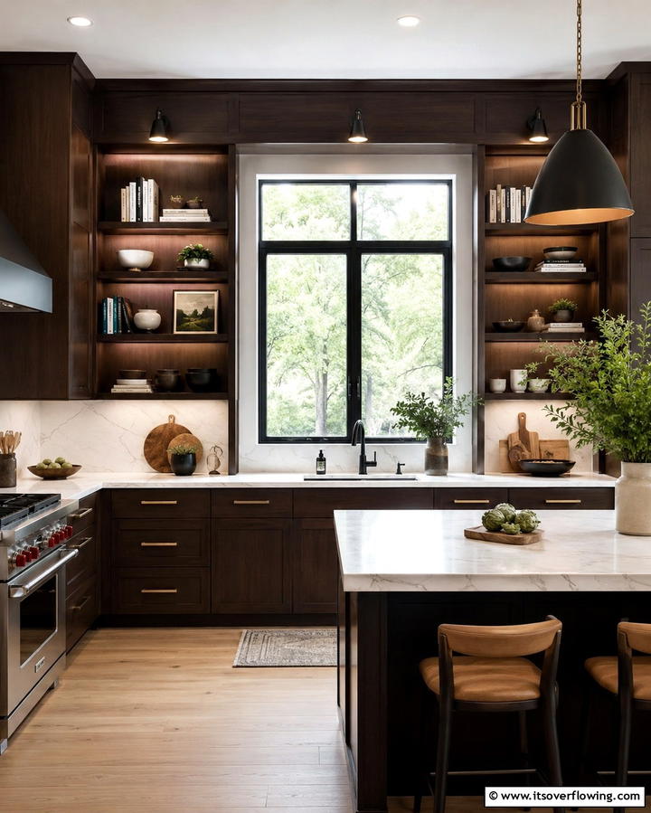 Built In Shelving for Functionality - 25 Dark Kitchen Ideas for a Bold and Modern Look