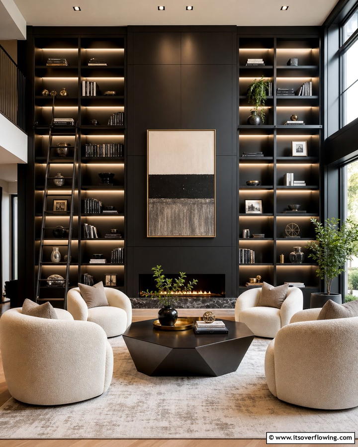 Built In Shelving with Backlighting - 25 Luxury Living Room Ideas for a Sophisticated Look