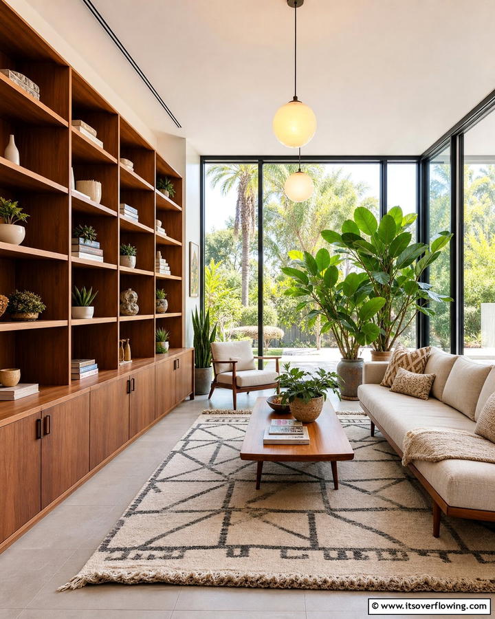 Built In Shelving - 20 Mid-century Modern Sunroom Ideas for a Retro Vibe