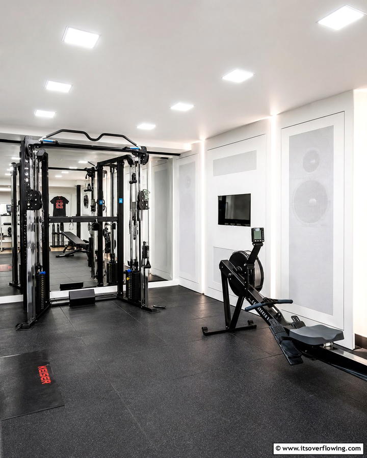 Built In Sound System - 25 Basement Gym Ideas for Your Home Workout Space