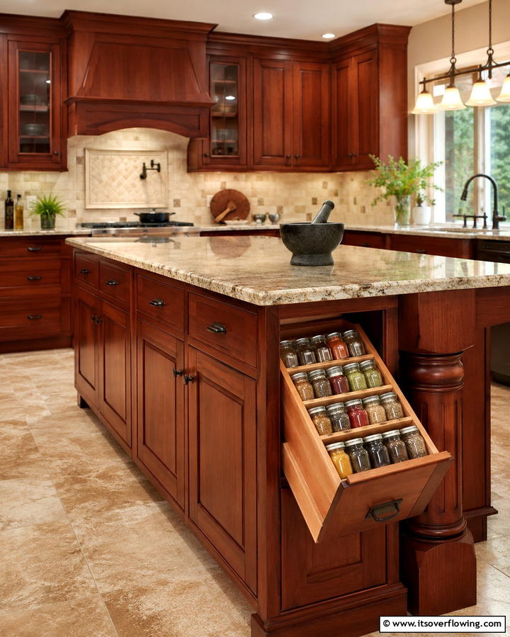 Built In Spice Rack Drawer - 25 Smart Kitchen Island Storage Ideas for Organized Kitchens