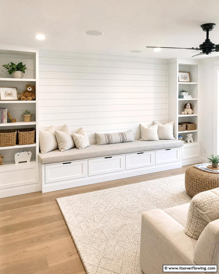 Built In Storage Bench - 21 Living Room Toy Storage Ideas for Organized Spaces