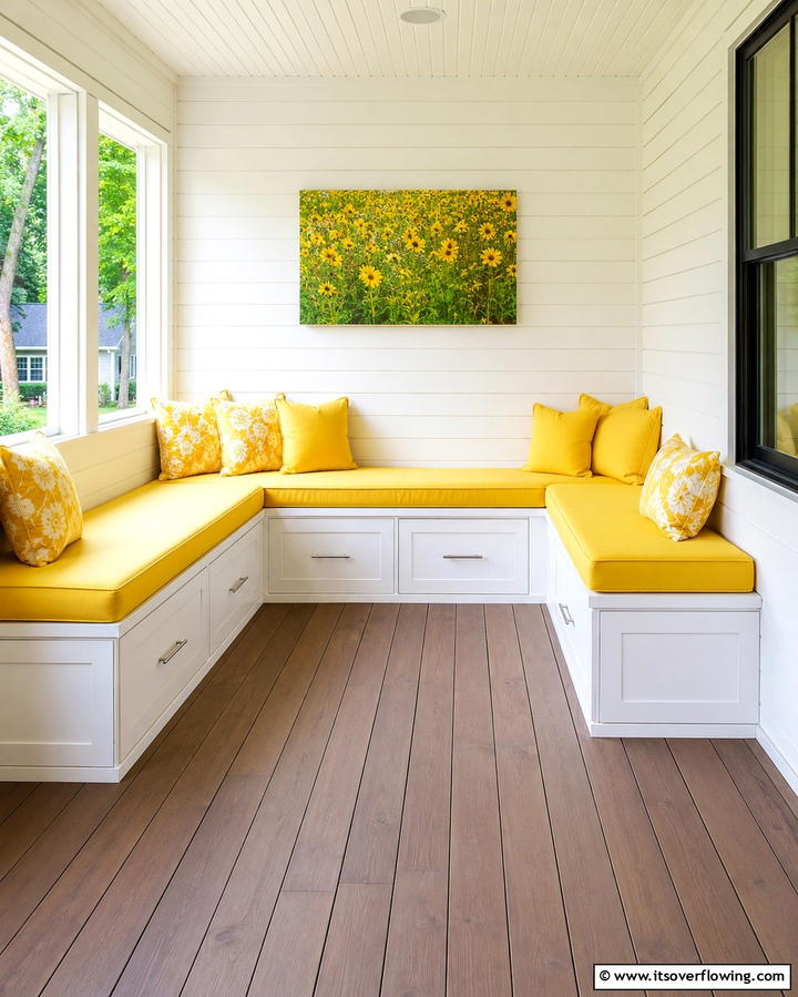 Built In Storage Benches - 25 Three Season Porch Ideas for Year-Round Enjoyment