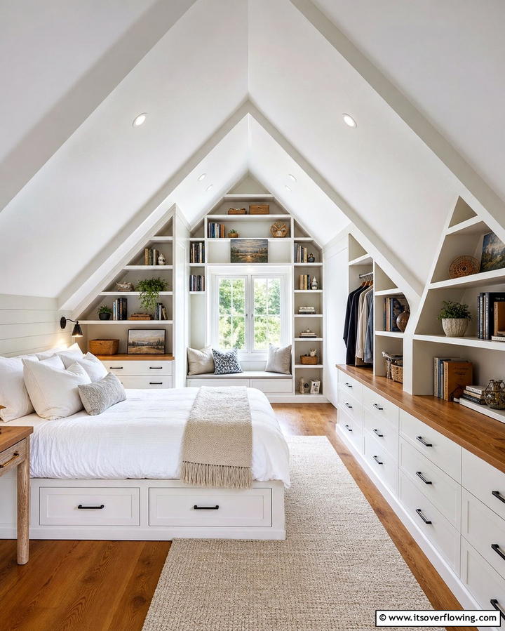 Built In Storage Solutions - 25 Attic Bedroom Ideas to Transform Your Space