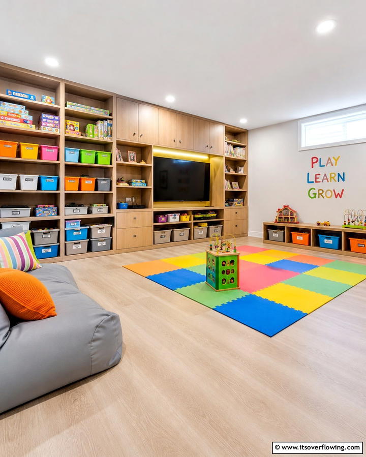 Built In Storage Solutions - 25 Fun Basement Playroom Ideas for Kids of All Ages