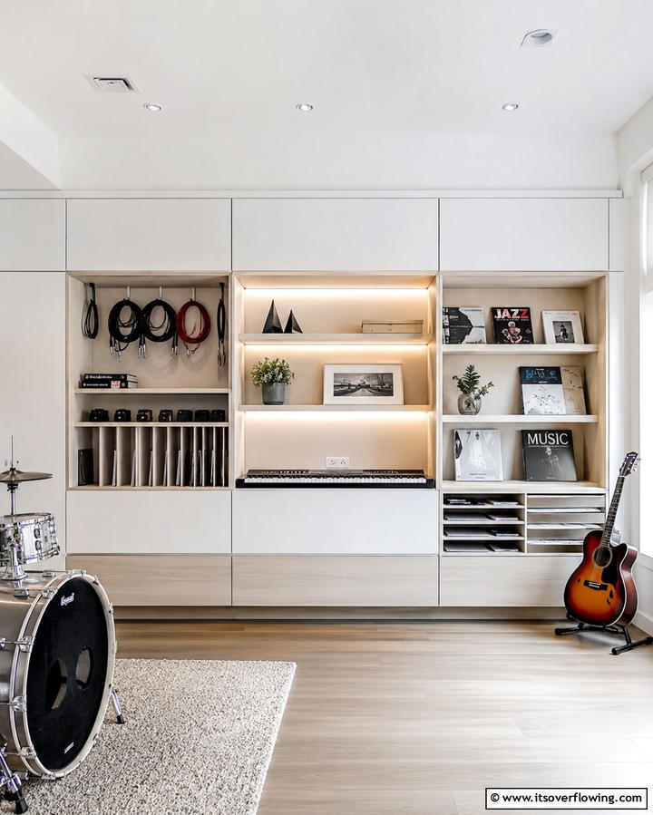 Built In Storage Solutions - 25 Guitar Room Ideas for Music Lovers