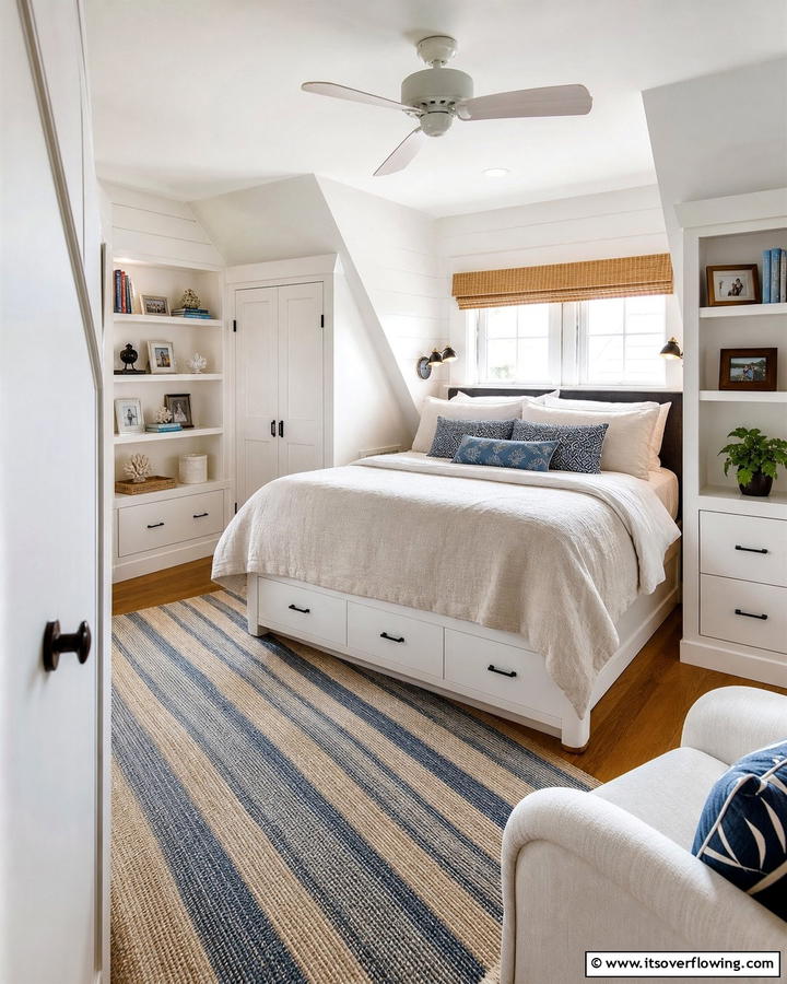 Built In Storage Solutions - 20 Charming Cape Cod Upstairs Bedroom Ideas