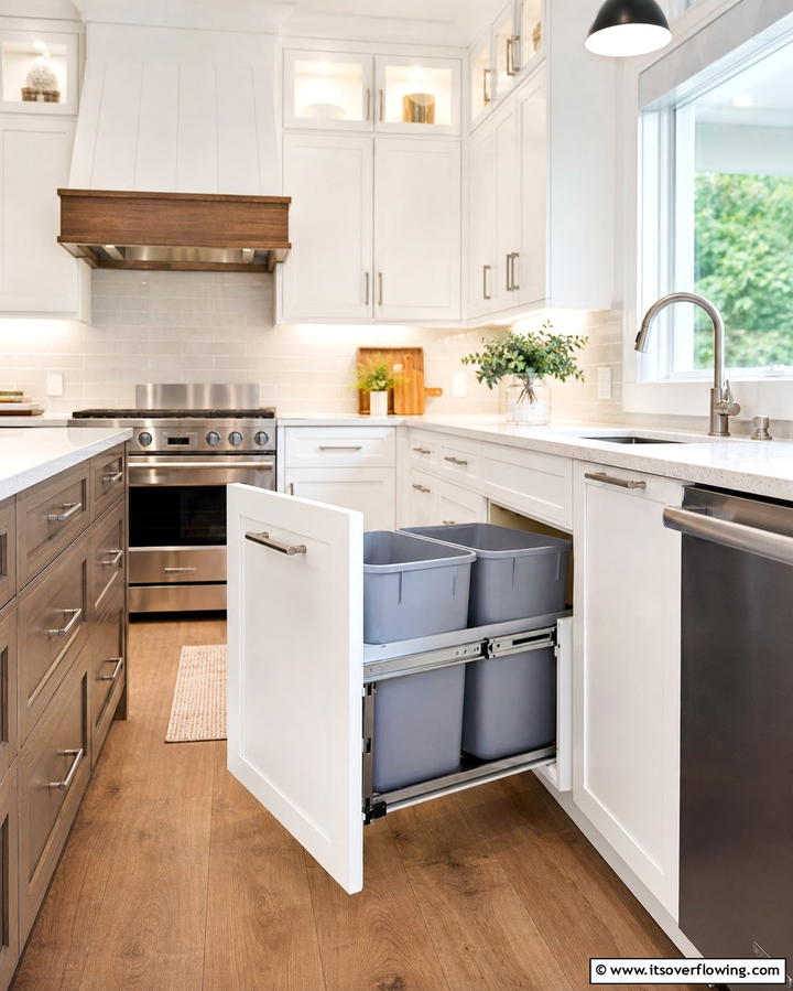 Built In Trash Compartment - 25 Practical Dirty Kitchen Ideas for Efficient Cooking Spaces