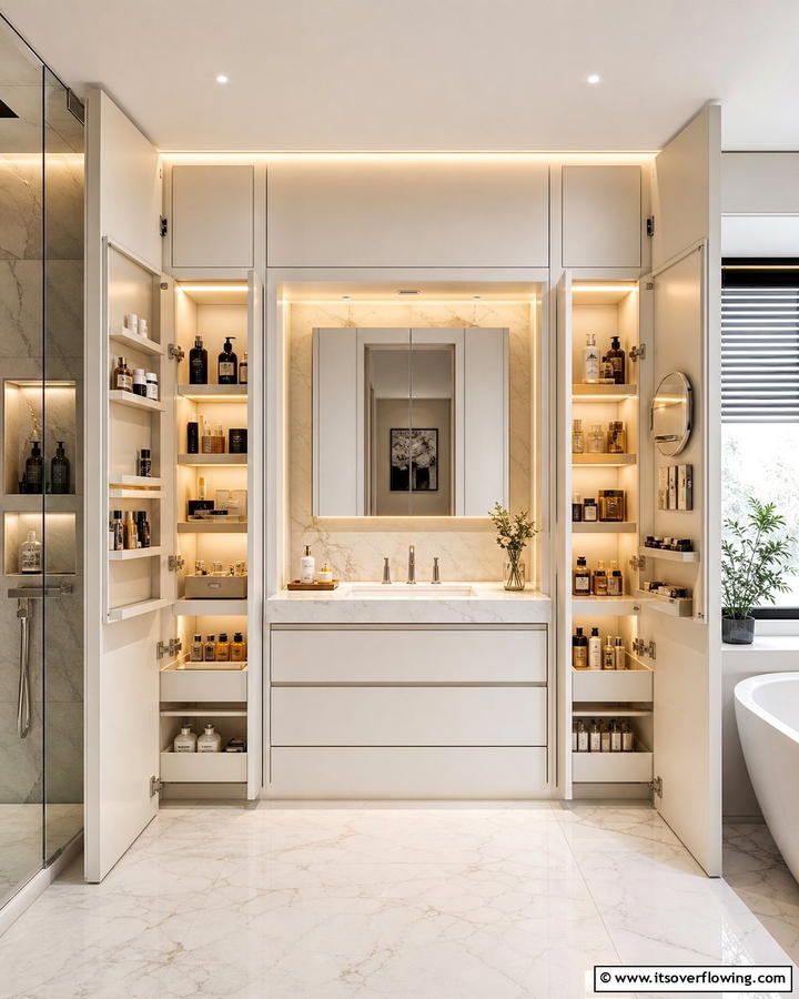 Built In Vanity Cabinets with Hidden Compartments - 21 Small Bathroom Storage Solutions for Clutter-Free Spaces
