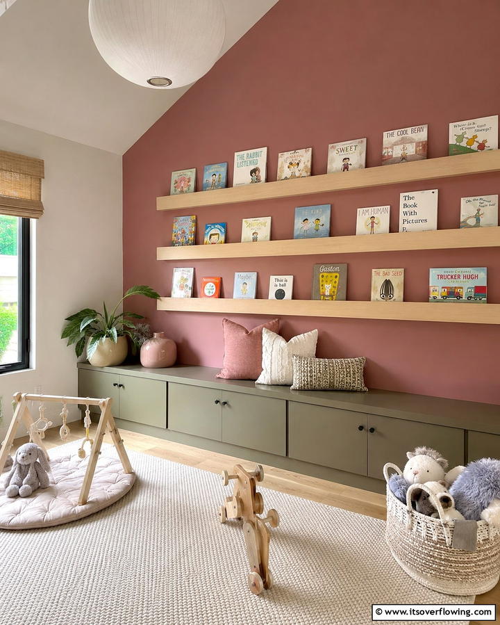 Built In Wall Shelves for Organized Play - 25 Playroom Storage Ideas to Keep Your Kids’ Space Organized