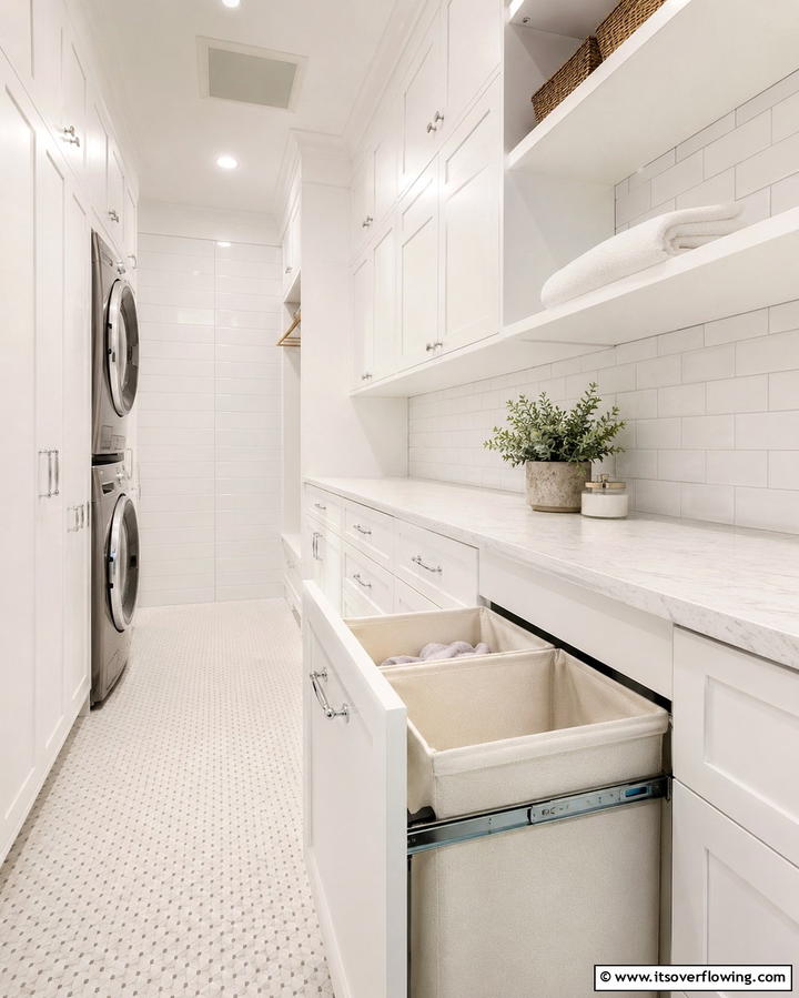 Built In White Laundry Hampers - 20 White Laundry Room Ideas for a Clean and Bright Space