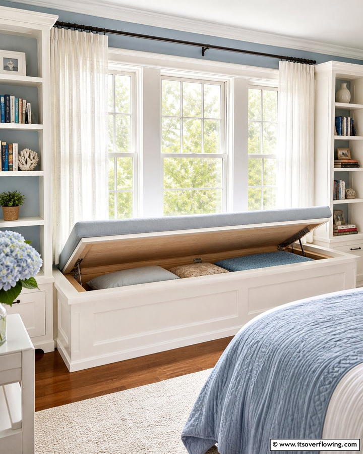 Built In Window Seat Storage - 25 Creative Bedding Storage Ideas for Small Spaces